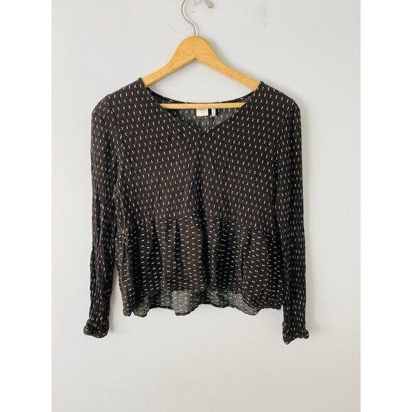 Paper Crane Women's Size Size Small Geometric Print Peplum Blouse Black White - Picture 1 of 6